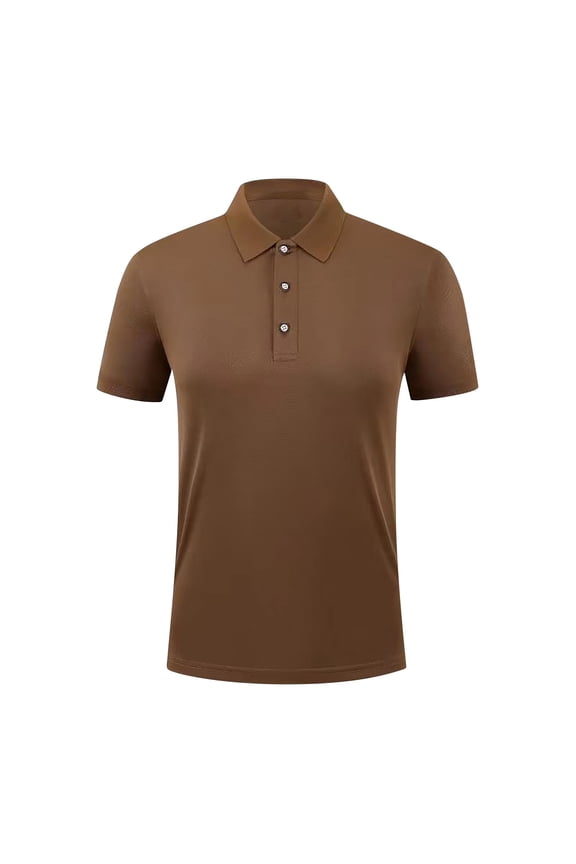 Men's Solid Henley Shirts Casual Neck Turndown Collar Short Sleeve Top Solid Color for Everyday Wear Coffee