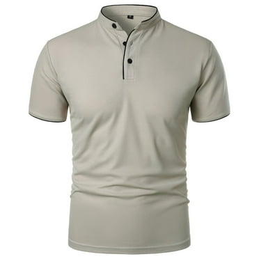 WREESH Men's Solid Henley Shirts Short Sleeve Shirt with 3 Buttons and Stand Up Collar a Classic Solid Color Top for Versatile Style Gray
