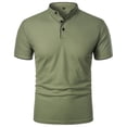 thumbnail image 1 of WREESH Men's Solid Henley Shirts Short Sleeve Shirt with 3 Buttons and Stand Up Collar a Classic Solid Color Top for Versatile Style Green, 1 of 6