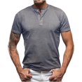 thumbnail image 1 of WREESH Men's Solid Henley Shirts Short Sleeve Shirt with Turndown Collar for a Classic Business Casual Style Gray, 1 of 6
