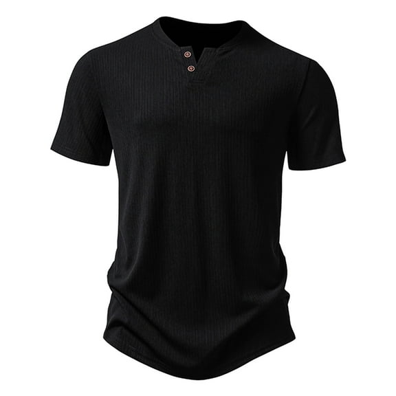 WREESH Men's Solid Notch Neck T-Shirts Casual Fashion Short Sleeve Workout Tops Black