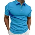 thumbnail image 1 of WREESH Men's Solid Short Sleeve Button-Down Casual T-Shirt with Collar a Stylish Solid Color Shirt for Daily Wear Light Blue, 1 of 6