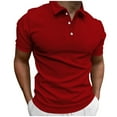 thumbnail image 1 of WREESH Men's Solid Short Sleeve Button-Down Casual T-Shirt with Collar a Stylish Solid Color Shirt for Daily Wear Red, 1 of 6