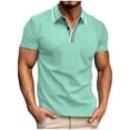 thumbnail image 1 of WREESH Men's Solid Short Sleeve Henley Shirts Button Turn-Down Collar Top for Sports a Classic Solid Color Shirt for Active Wear Green, 1 of 6