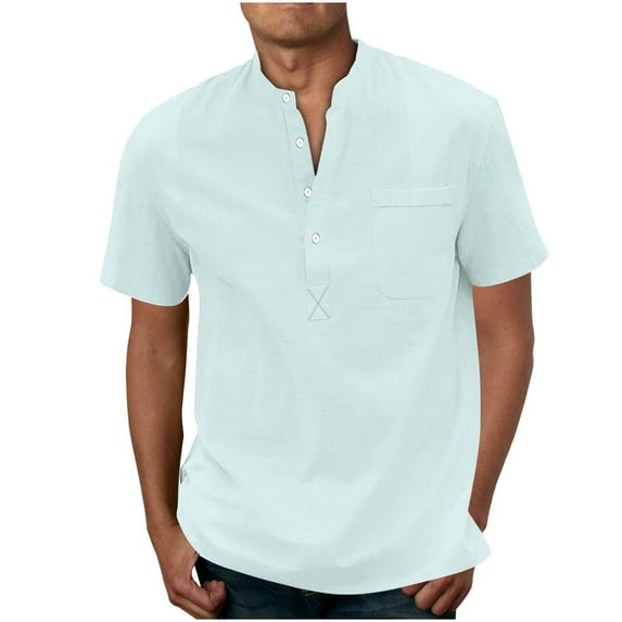 WREESH Men's Solid Sport Henley Shirts Button-Pocket Short Sleeve Top in a Classic Solid Color a Versatile Sports Top with Pocket Convenience Sky Blue
