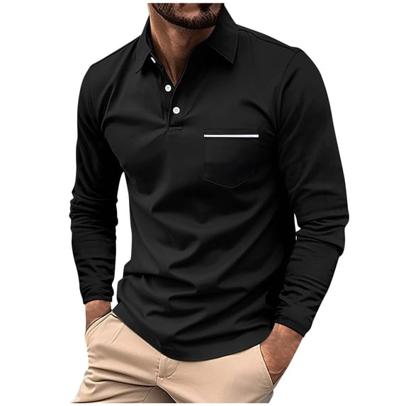 WREESH Men's Solid Sport Shirt Long Sleeve Top with Button and Pockets a Versatile Solid Color Shirt for Athletic Activities Black