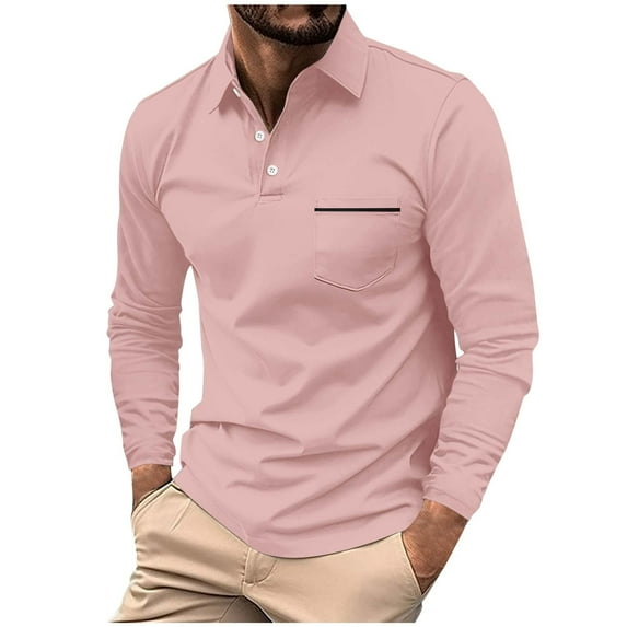 WREESH Men's Solid Sport Shirt Long Sleeve Top with Button and Pockets a Versatile Solid Color Shirt for Athletic Activities Pink