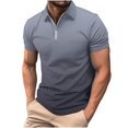 thumbnail image 1 of WREESH Men's Solid Zippered Henley Shirts Casual Printed Short Sleeve T-Shirt with Turn Down Collar a Stylish Solid Color Top with Zipper Navy, 1 of 5
