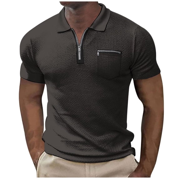 WREESH Men's Sportswear Henley Shirts Solid Color Short Sleeve Top with Zippered Pocket a Sporty Look for Active Men Black