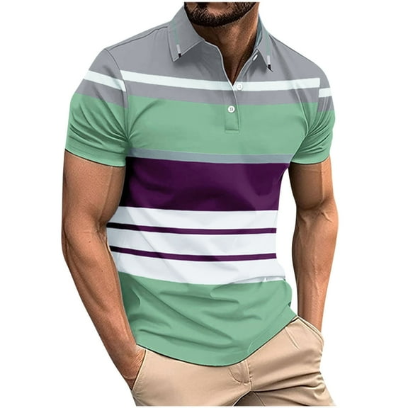 WREESH Men's Sporty Henley Short Sleeve Top in Color Block Design, Men's Printed Color Block Short Sleeve Top Purple