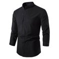 thumbnail image 1 of WREESH Men's Spring and Summer Cotton Linen Shirt Solid Button Down Shirt Long Sleeve Casual Stand Collar Shirt Black, 1 of 9