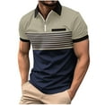 thumbnail image 1 of WREESH Men's Striped Sports Henley Shirts Zip-Up Short Sleeve Top with Striped a Sporty Short Sleeve Top for Active Men Khaki, 1 of 9