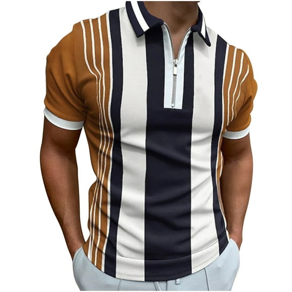 WREESH Men's Striped V-Neck T-Shirt Fashion Casual Short Sleeve Top with Striped Pattern Versatile Printed Essential Multicolor