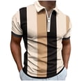 thumbnail image 1 of WREESH Men's Striped Zipper Short Sleeve Lapel Printed T-Shirt Loose Top Henley Shirts Yellow, 1 of 5