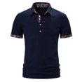 thumbnail image 1 of WREESH Men's Stylish Henley in Patchwork Print with Button Turn-Down Collar, Men's Paisley Patchwork Pullover Short Sleeve Top Navy, 1 of 7