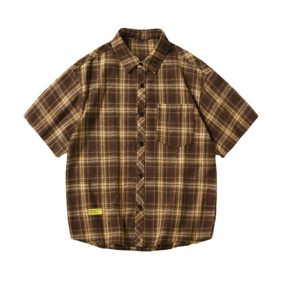 WREESH Men's Stylish Plaid Button Down Shirts with Pocket Short Sleeve Classic Casual Wear for Men Yellow