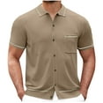 thumbnail image 1 of WREESH Men's Stylish Short Sleeve Button Down Shirts Fallow Color, Knitted Material, Suitable for Spring and Fall Khaki, 1 of 6