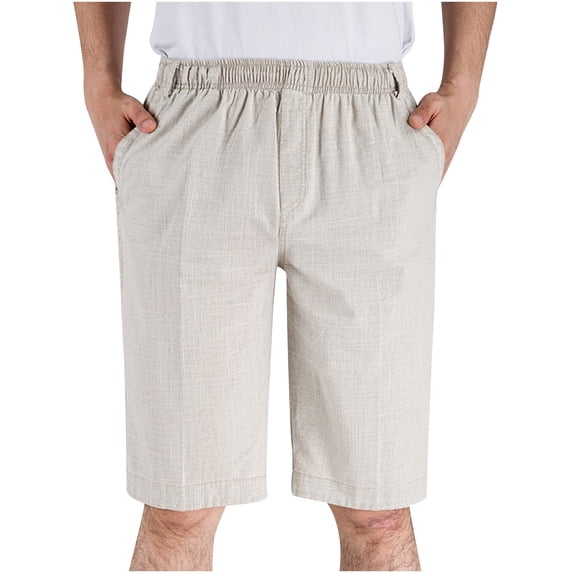WREESH Men's Summer Beach Shorts Linen Shorts Solid Lightweight Shorts Casual Short Shorts Elastic Waist Drawstring Comfy Shorts Beige
