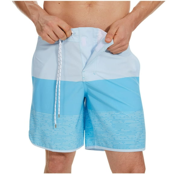 WREESH Men's Summer Beach Shorts Loose Swim Trunks Lightweight Board Shorts Elastic Drawstring Shorts Casual Bathing Suit Light Blue