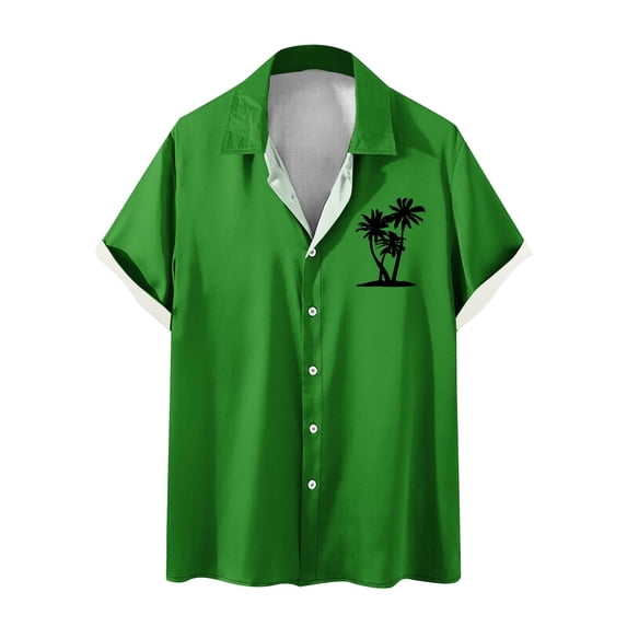 WREESH Men's Summer Button Down Shirts Short Sleeve Turndown Collar with a Refreshing Print for a Comfortable Fit Green