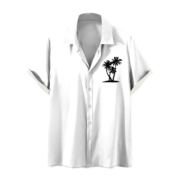 WREESH Men's Summer Button Down Shirts Short Sleeve Turndown Collar with a Refreshing Print for a Comfortable Fit White
