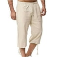 thumbnail image 1 of WREESH Men's Summer Capri Pants Solid Cotton Linen Shorts Drawstring Elastic Waist Cropped Pants Khaki, 1 of 6