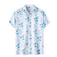 thumbnail image 1 of WREESH Men's Summer Casual Button Down Shirts with Flowers Printing Short Sleeve Beach Shirts Turndown Collar Floral Shirts Light Blue, 1 of 6
