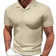 thumbnail image 1 of WREESH Men's Summer Casual Collared Shirt Solid Comfortable Short Sleeve V-Neck Muscle T-Shirt in Polyester for Men's Daily Wear Khaki, 1 of 5