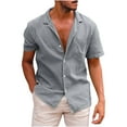 thumbnail image 1 of WREESH Men's Summer Casual Cotton Linen Solid Turndown Short Sleeve Button Up Shirt Hawaii Shirt Gray, 1 of 5