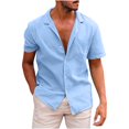 thumbnail image 1 of WREESH Men's Summer Casual Cotton Linen Solid Turndown Short Sleeve Button Up Shirt Hawaii Shirt Sky Blue, 1 of 5