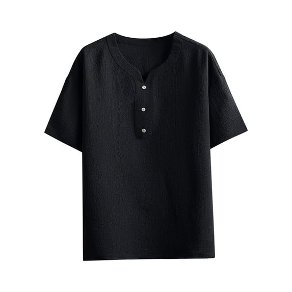 WREESH Men's Summer Casual T-Shirts Fashion Comfortable Short Sleeve Solid Notch Neck Tops Black