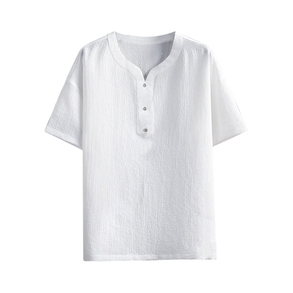 WREESH Men's Summer Casual T-Shirts Fashion Comfortable Short Sleeve Solid Notch Neck Tops White