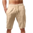 thumbnail image 1 of WREESH Men's Summer Cotton Linen Shorts Casual Solid Pocket Elastic Waist Straight Half Shorts Sport Shorts Khaki, 1 of 6