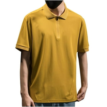 WREESH Men's Summer Henley Shirts Solid Color Button-Down Short Sleeve Shirt a Daily Casual Outdoor Top for Men Yellow