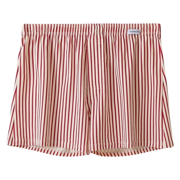 WREESH Men's Summer Pajama Shorts Casual Striped Shorts Lounge Shorts Solid Elastic Waist Boxers Cotton Sleep Shorts Red