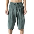thumbnail image 1 of WREESH Men's Summer Shorts Solid Fashion Elasticated Waist Cotton Linen Wide Leg Shorts Bloomers Hot Shorts Green, 1 of 8