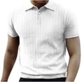 thumbnail image 1 of WREESH Men's Summer Solid Button Loose Knitted Short Sleeve Top for Casual Style White, 1 of 8