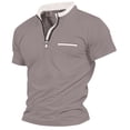 thumbnail image 1 of WREESH Men's Summer Solid V-Neck Henley Shirts Fashion Casual Zipper Short Sleeve Top Workout Tops Gray, 1 of 6