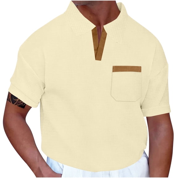 WREESH Men's Summer Waffle Shirts V-Neck Sports Pullover Short Sleeve Top T-Shirts with Pockets for Convenience and Athletic Khaki