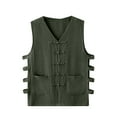 thumbnail image 1 of WREESH Men's Summer Waistcoat Summer Casual Waistcoat Vintage Kung Fu Shirt Solid Cotton Linen Sleeveless Vest Jacket Olive Green, 1 of 9