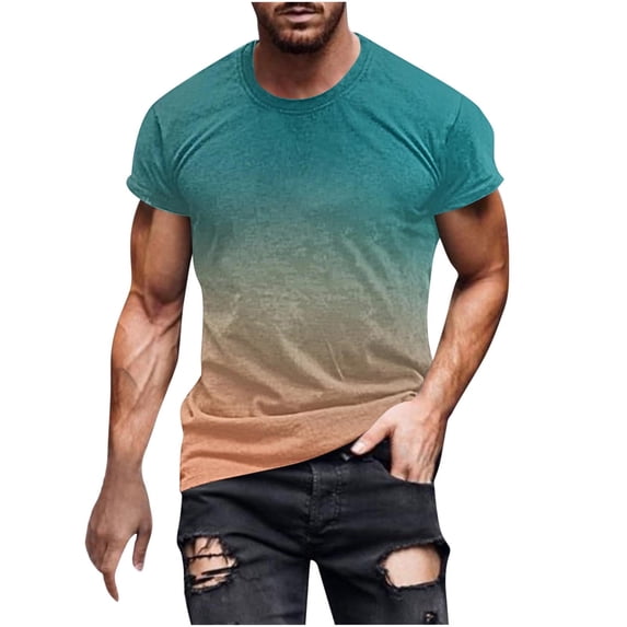 WREESH Men's Summer Workout T-Shirt Round Neck Short Sleeve with Gradient Print Mint Green