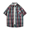 thumbnail image 1 of WREESH Men's Swaeshig Loose Casual Button Down Shirts Plaid Turn-Down Collar Short Sleeve with Pockets for Trendsetting Style Wine, 1 of 8