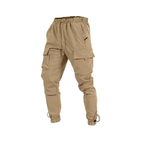 WREESH Men's Sweatpants Cargo Pants Fashion Drawstring Elastic Waist Multi-Pocket Casual Sweat Length Pants Khaki