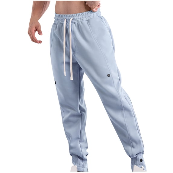 WREESH Men's Sweatpants Fashion Drawstring Elastic Waist Solid Color Casual Sweat Length Pants Light Blue
