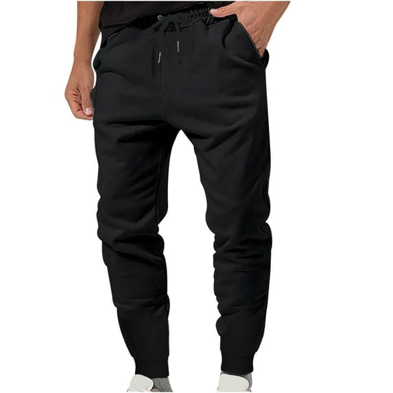 WREESH Men's Sweatpants Solid Color Sport Loose Pleated Small Legs Lace-Up Solid Color Full Length Pants Black