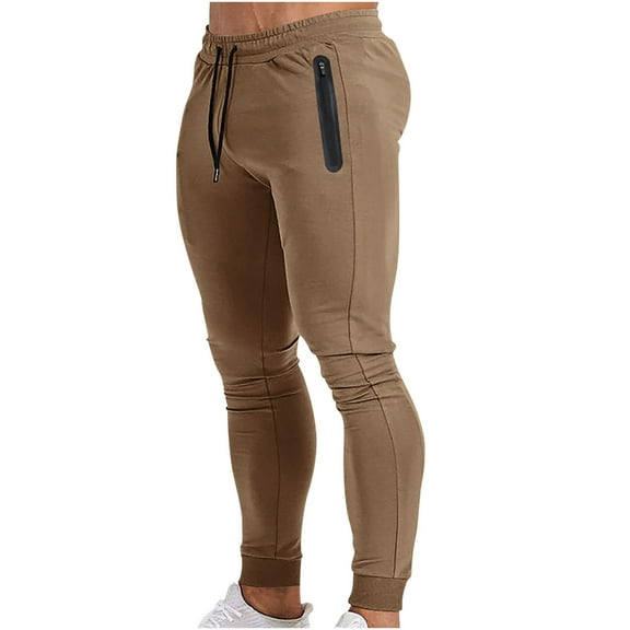 WREESH Men's Sweatpants Solid Color Sport Loose Pleated Small Legs Lace-Up Solid Color Full Length Pants Brown