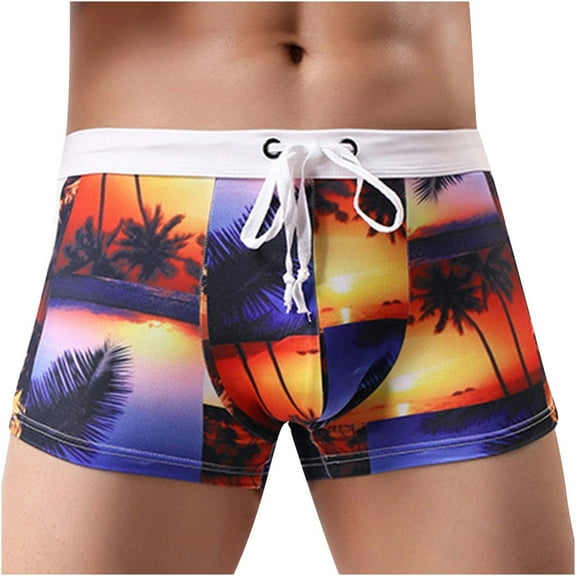 WREESH Men's Swim Trunks Square Cut Shorts Print Swim Suits Fashion Elastic Waistband Beach Shorts Casual Drawstring Sports Shorts Bathing Suits Purple