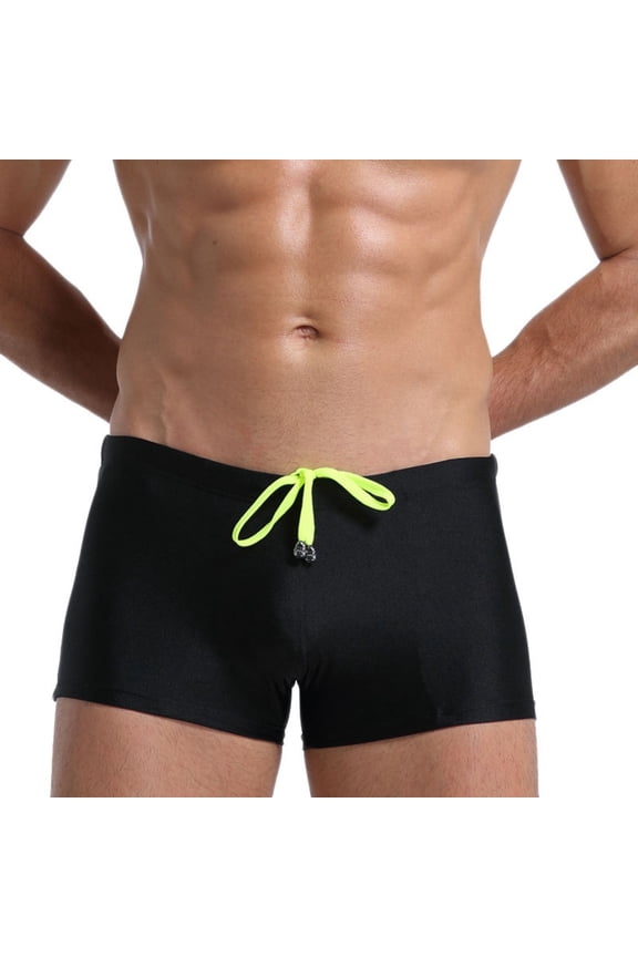 Men's Swim Trunks Square Cut Shorts Solid Color Drawstring Swimsuits Casual High Elasticity and Softness Swimwear Sport Swim Shorts Bathing Suits Black
