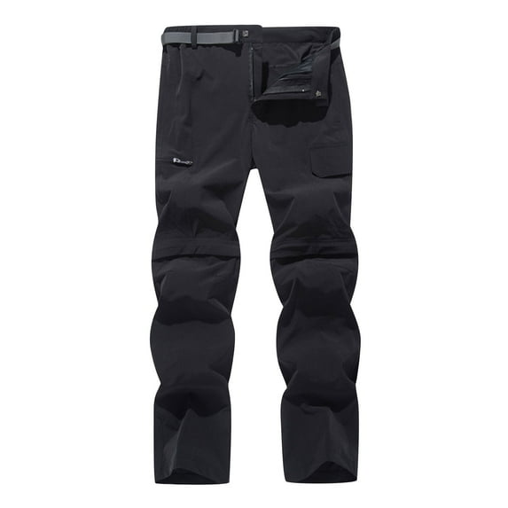 WREESH Men's Tactical Cargo Pants Solid Casual Button Zipper Belt Quick-Drying Detachable In Two Trouser Black