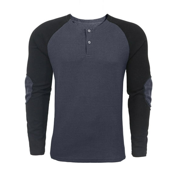 WREESH Men's Thermal Henley Shirt - Long Sleeve Color Block Hoodie with Button , Cozy Layering Piece for Fall Wardrobe